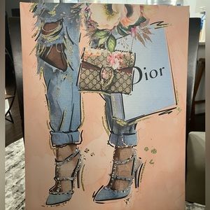DIOR Luxury Fashion Designer Purse and Shoes Glitter Embellishment Wall Art!